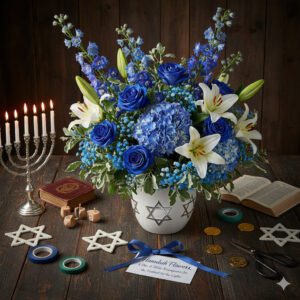 Hanukkah Flowers 8 Blue & White Arrangements for the Festival of Lights