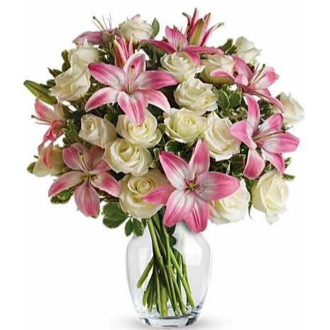 Always a Lady flower bouquet with pink roses and lilies - Nashville flower delivery by Reema Florist