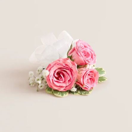 Pink rose wrist corsage with white ribbon - Nashville TN florist