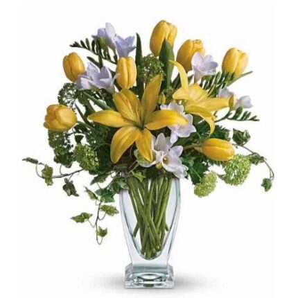 Spring Rhapsody flower bouquet with pink roses and tulips in Nashville TN